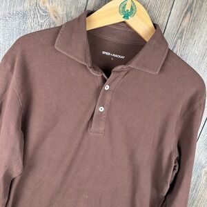 Spier & Mackay Long Sleeve Pique Polo Shirt Mens Brown Premium Cotton Large